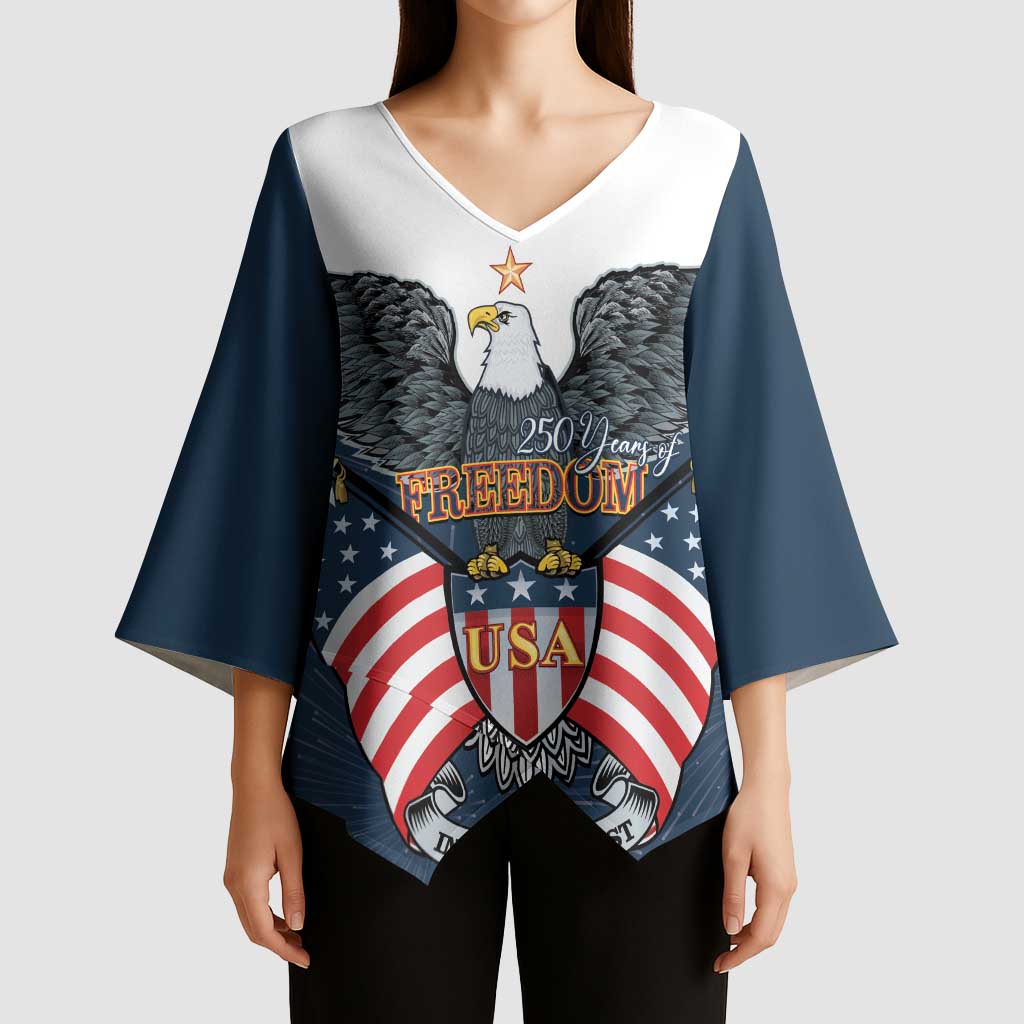 Personalized United States 4th Of July Kimono Sleeve Blouse 250 Years Of Freedom USA Power Eagle - Wonder Print Shop