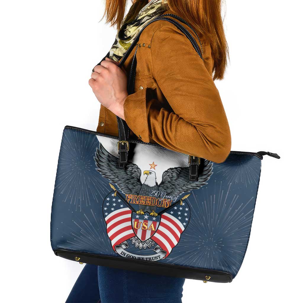 United States 4th Of July Leather Tote Bag 250 Years Of Freedom USA Power Eagle - Wonder Print Shop