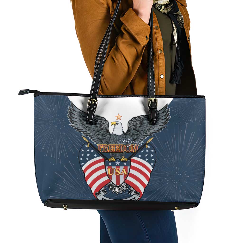 United States 4th Of July Leather Tote Bag 250 Years Of Freedom USA Power Eagle - Wonder Print Shop