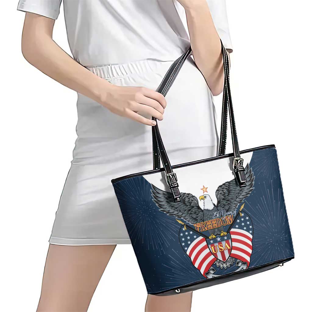 United States 4th Of July Leather Tote Bag 250 Years Of Freedom USA Power Eagle - Wonder Print Shop