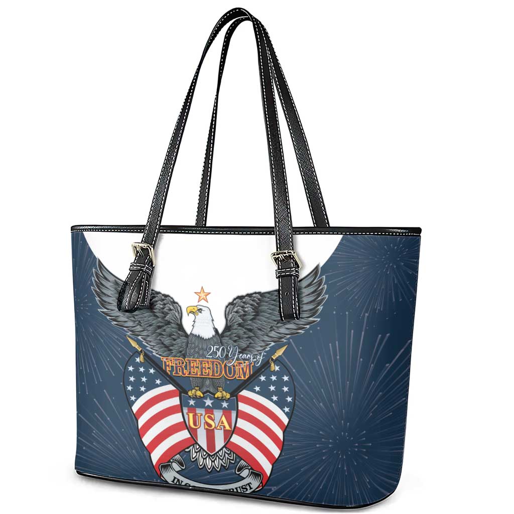 United States 4th Of July Leather Tote Bag 250 Years Of Freedom USA Power Eagle - Wonder Print Shop