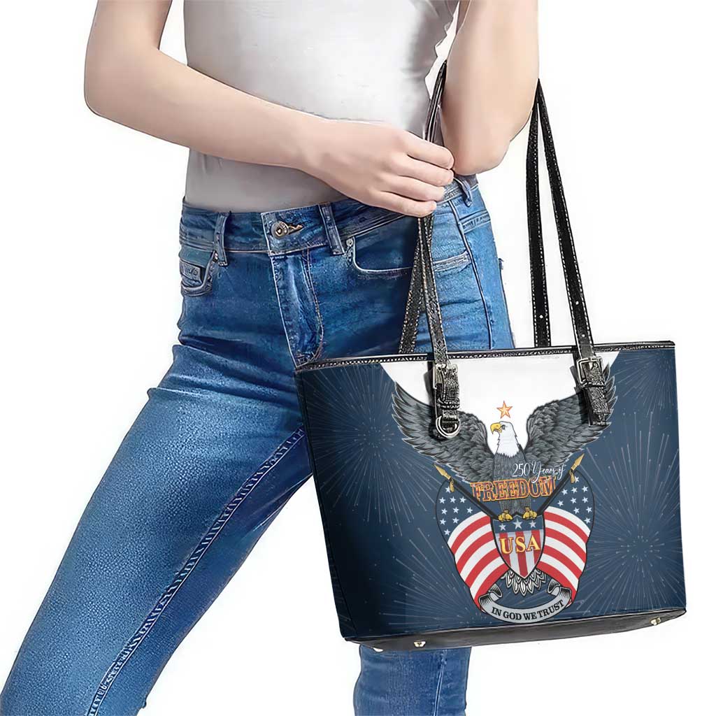 United States 4th Of July Leather Tote Bag 250 Years Of Freedom USA Power Eagle - Wonder Print Shop