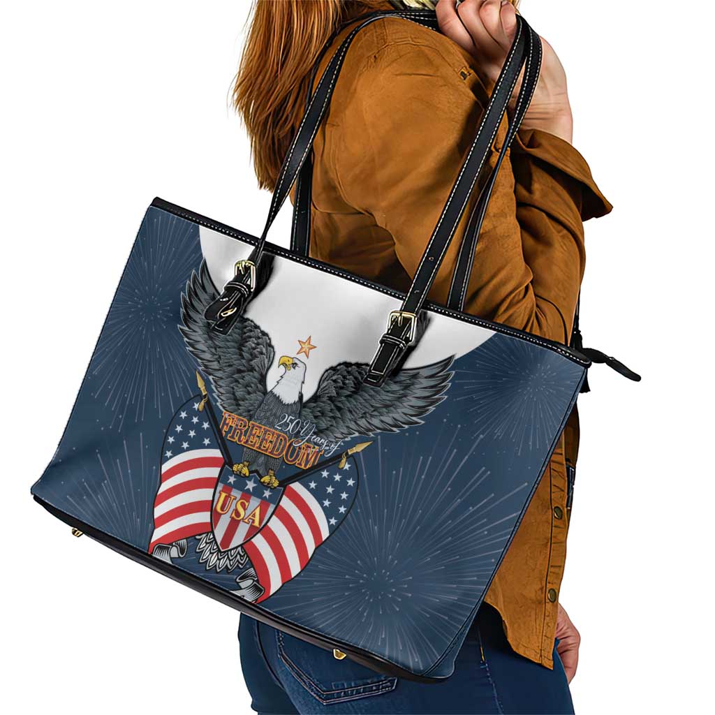 United States 4th Of July Leather Tote Bag 250 Years Of Freedom USA Power Eagle - Wonder Print Shop