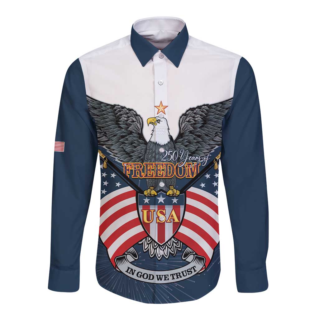 Personalized United States 4th Of July Long Sleeve Button Shirt 250 Years Of Freedom USA Power Eagle - Wonder Print Shop
