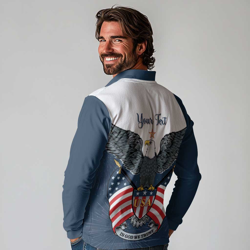 Personalized United States 4th Of July Long Sleeve Polo Shirt 250 Years Of Freedom USA Power Eagle - Wonder Print Shop