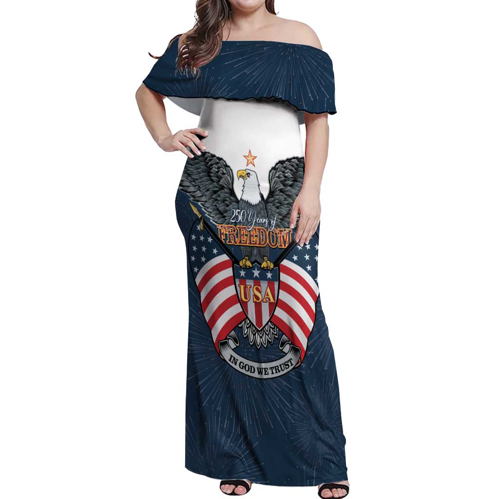 Personalized United States 4th Of July Off Shoulder Maxi Dress 250 Years Of Freedom USA Power Eagle - Wonder Print Shop