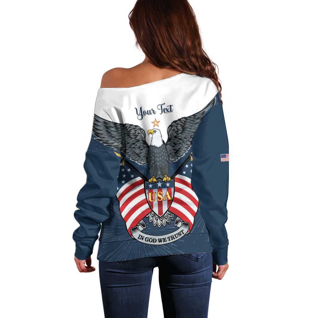 Personalized United States 4th Of July Off Shoulder Sweater 250 Years Of Freedom USA Power Eagle - Wonder Print Shop