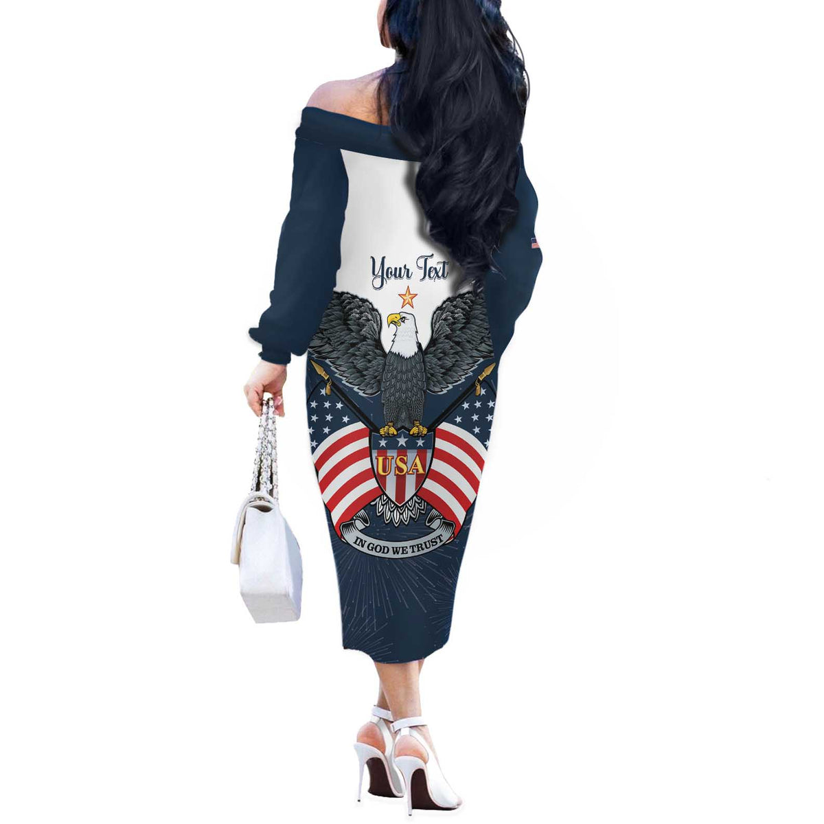 Personalized United States 4th Of July Off The Shoulder Long Sleeve Dress 250 Years Of Freedom USA Power Eagle - Wonder Print Shop