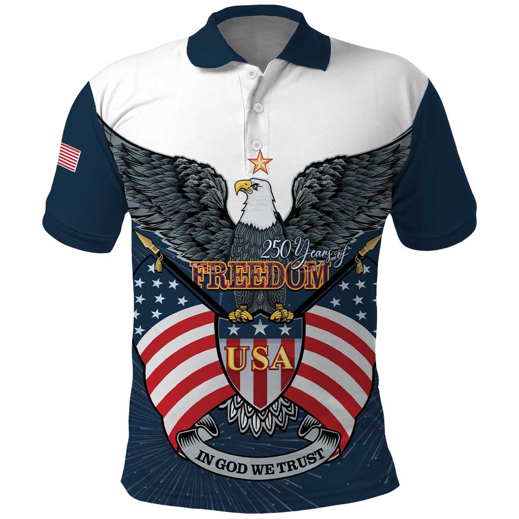 Personalized United States 4th Of July Polo Shirt 250 Years Of Freedom USA Power Eagle - Wonder Print Shop