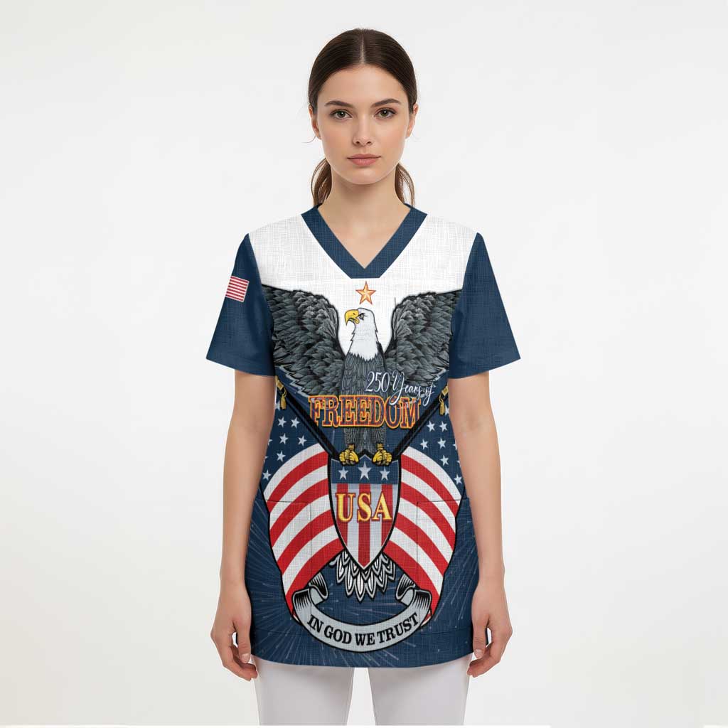 Personalized United States 4th Of July Scrub Top 250 Years Of Freedom USA Power Eagle - Wonder Print Shop