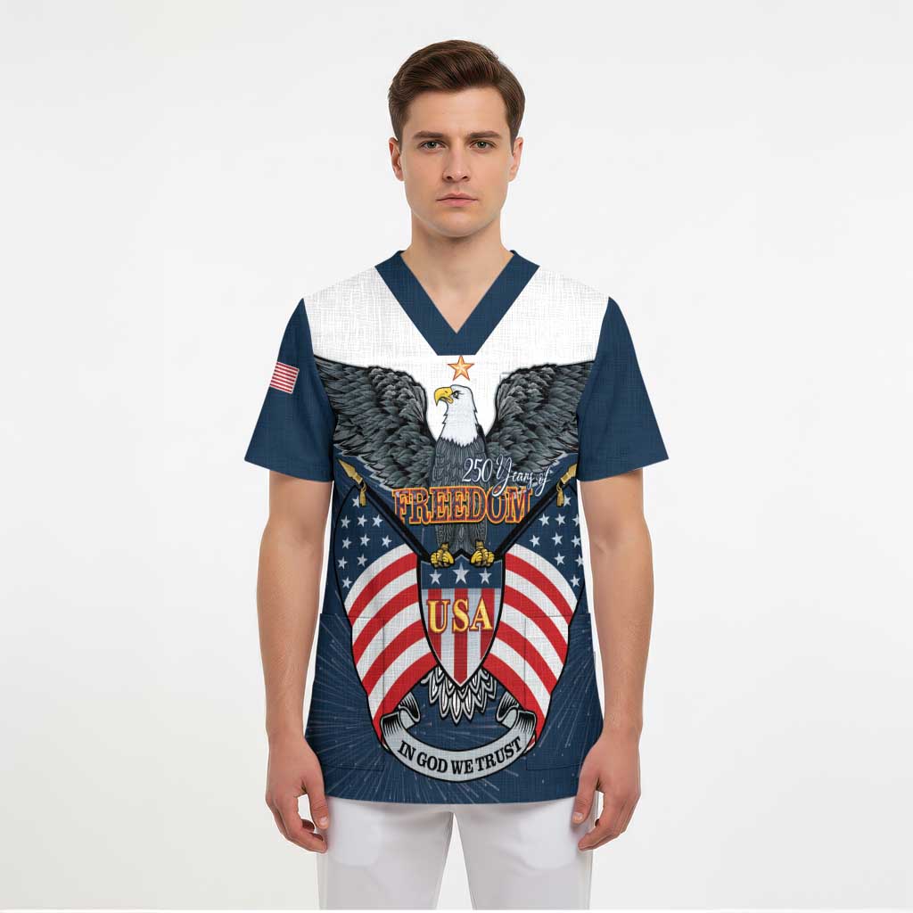 Personalized United States 4th Of July Scrub Top 250 Years Of Freedom USA Power Eagle - Wonder Print Shop