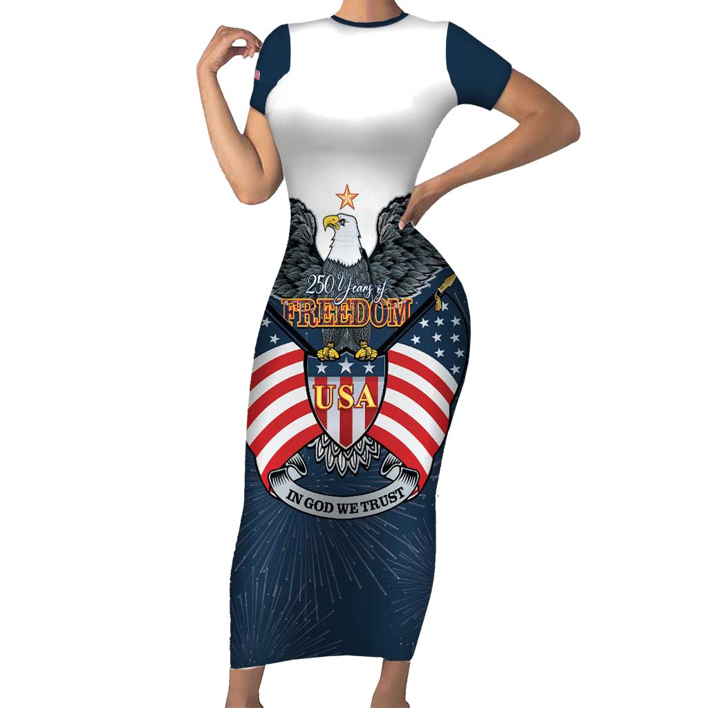 Personalized United States 4th Of July Short Sleeve Bodycon Dress 250 Years Of Freedom USA Power Eagle - Wonder Print Shop