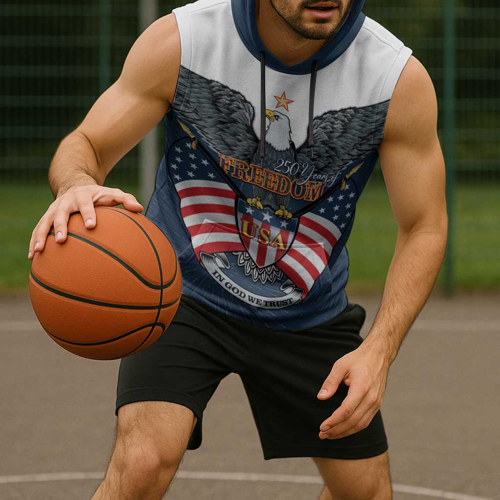 Personalized United States 4th Of July Sleeveless Hoodie 250 Years Of Freedom USA Power Eagle - Wonder Print Shop