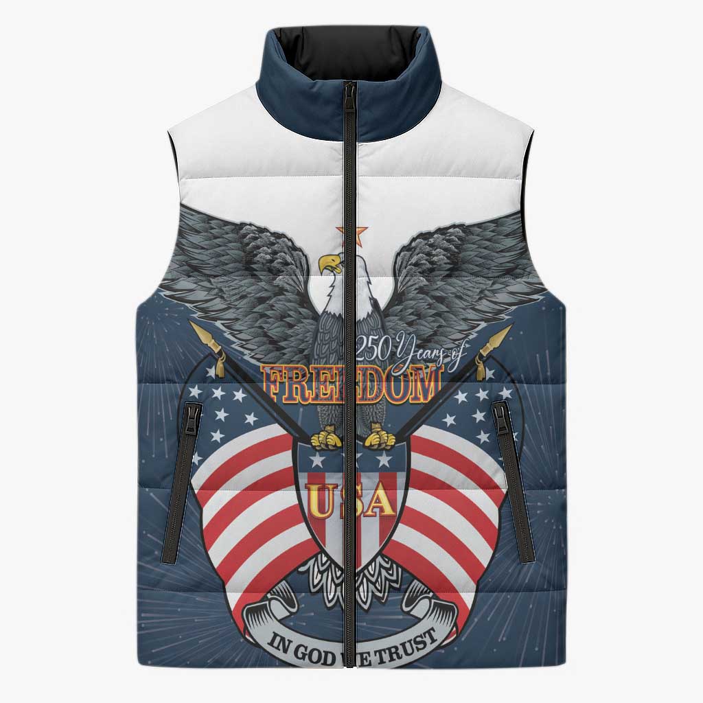 Personalized United States 4th Of July Sleeveless Puffer Jacket 250 Years Of Freedom USA Power Eagle - Wonder Print Shop