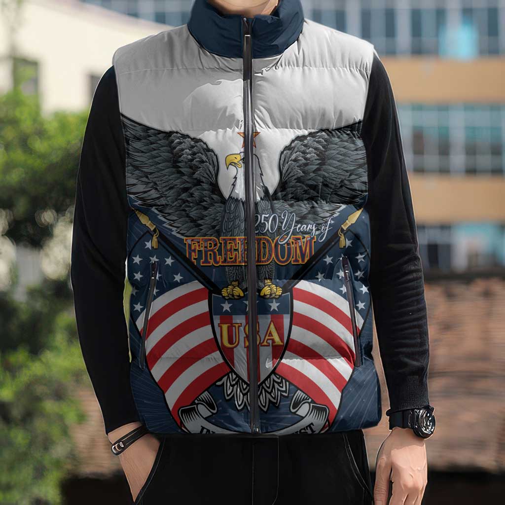 Personalized United States 4th Of July Sleeveless Puffer Jacket 250 Years Of Freedom USA Power Eagle - Wonder Print Shop