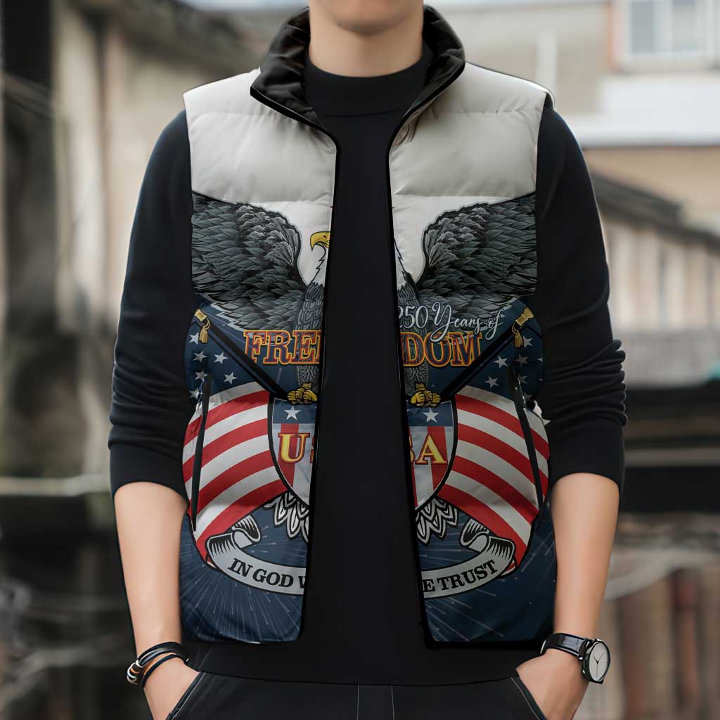 Personalized United States 4th Of July Sleeveless Puffer Jacket 250 Years Of Freedom USA Power Eagle - Wonder Print Shop
