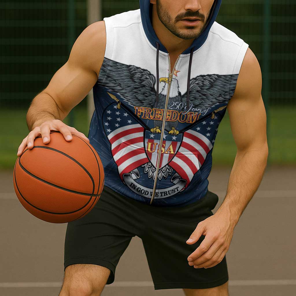 Personalized United States 4th Of July Sleeveless Zip Hoodie 250 Years Of Freedom USA Power Eagle - Wonder Print Shop
