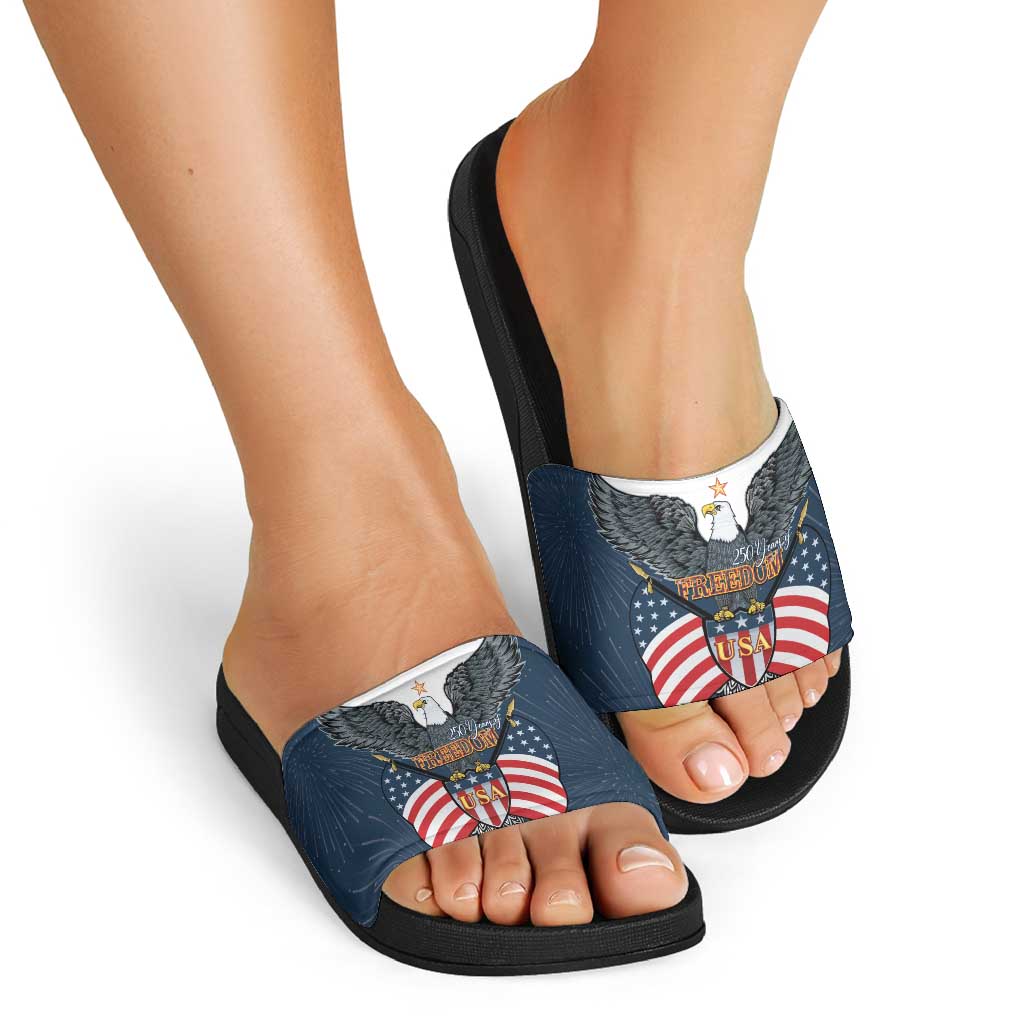 United States 4th Of July Slide Sandals 250 Years Of Freedom USA Power Eagle - Wonder Print Shop