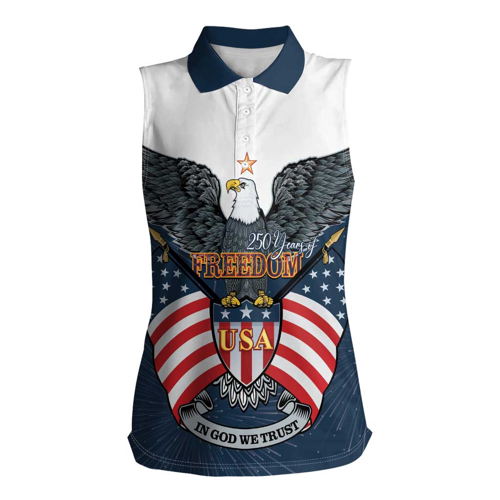 Personalized United States 4th Of July Women Sleeveless Polo Shirt 250 Years Of Freedom USA Power Eagle - Wonder Print Shop