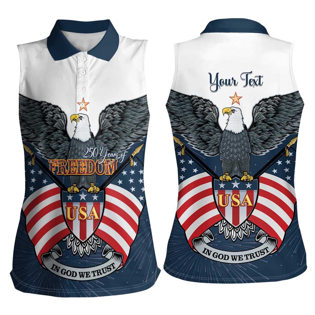 Personalized United States 4th Of July Women Sleeveless Polo Shirt 250 Years Of Freedom USA Power Eagle - Wonder Print Shop