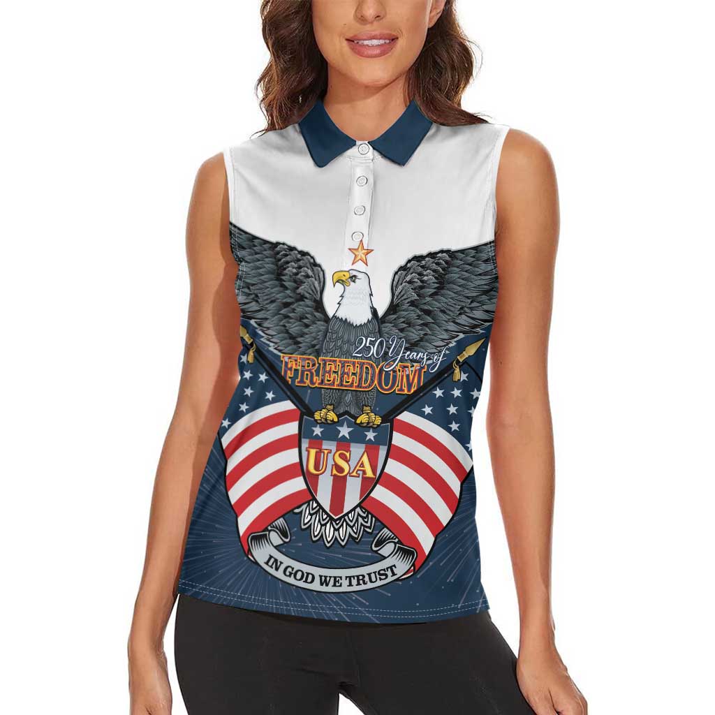 Personalized United States 4th Of July Women Sleeveless Polo Shirt 250 Years Of Freedom USA Power Eagle - Wonder Print Shop