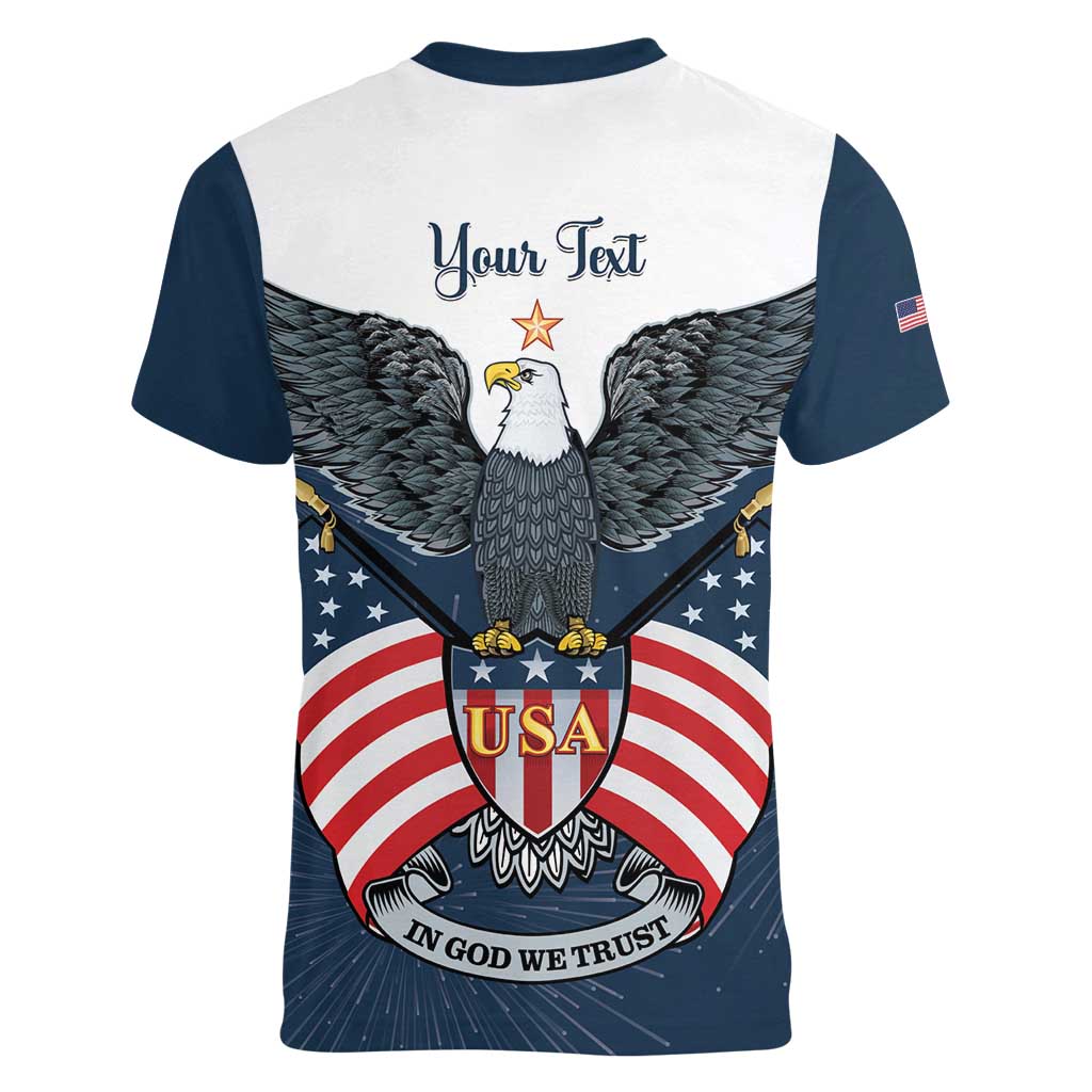 Personalized United States 4th Of July Women V-Neck T-Shirt 250 Years Of Freedom USA Power Eagle - Wonder Print Shop