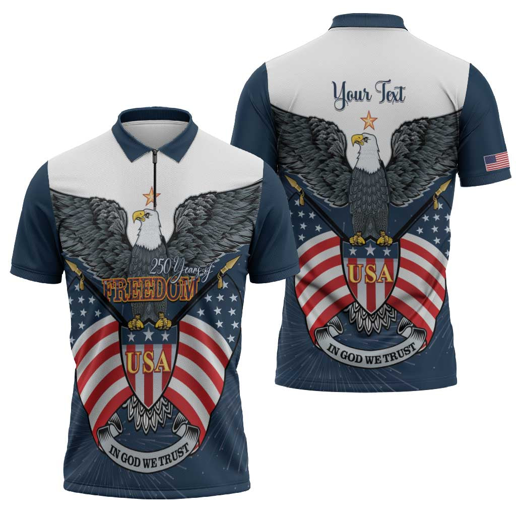 Personalized United States 4th Of July Zipper Polo Shirt 250 Years Of Freedom USA Power Eagle - Wonder Print Shop