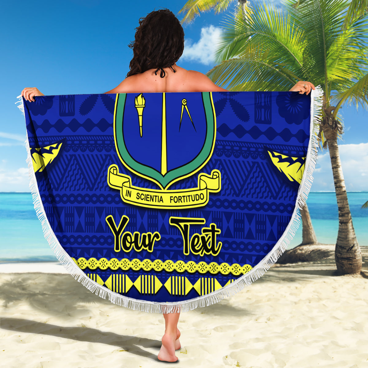 Personalised Fiji Natabua High School Beach Blanket Fijian Tapa Pattern - Wonder Print Shop