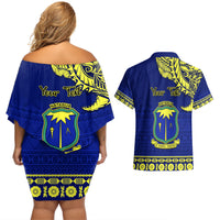 Personalised Fiji Natabua High School Couples Matching Off Shoulder Short Dress and Hawaiian Shirt Fijian Tapa Pattern - Wonder Print Shop