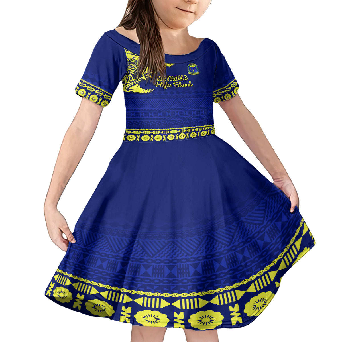 Personalised Fiji Natabua High School Family Matching Off Shoulder Short Dress and Hawaiian Shirt Fijian Tapa Pattern - Wonder Print Shop