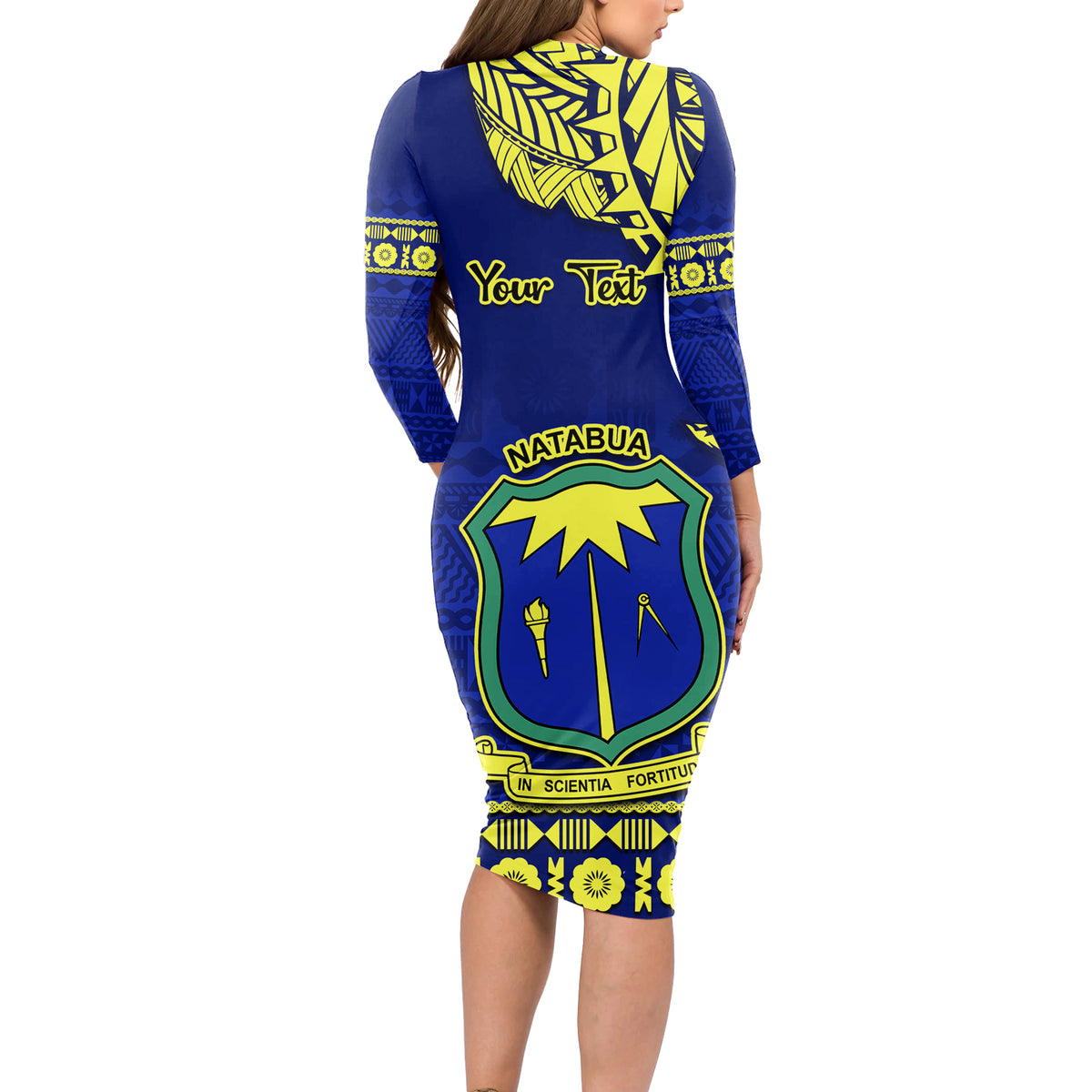 Personalised Fiji Natabua High School Long Sleeve Bodycon Dress Fijian Tapa Pattern - Wonder Print Shop