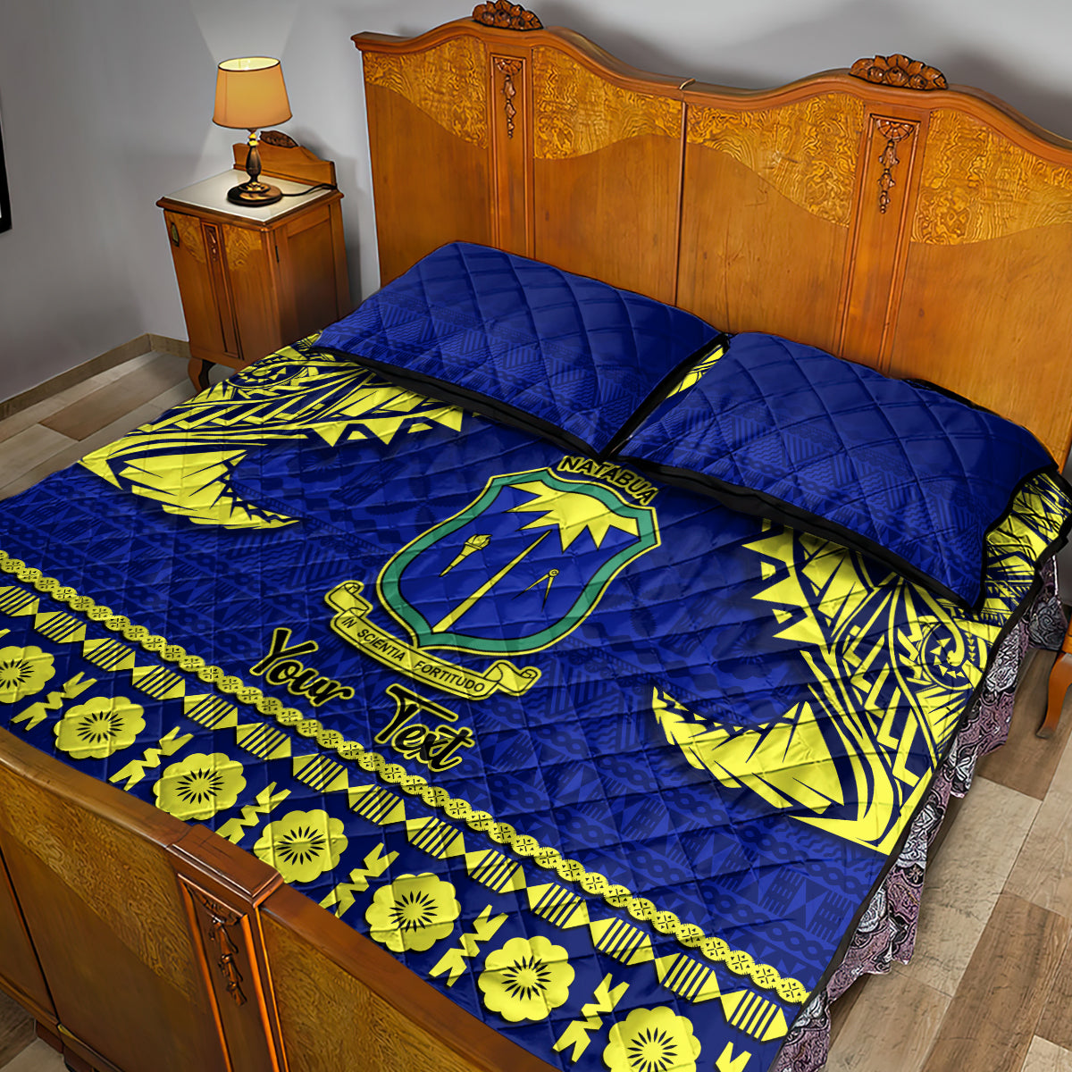 Personalised Fiji Natabua High School Quilt Bed Set Fijian Tapa Pattern - Wonder Print Shop