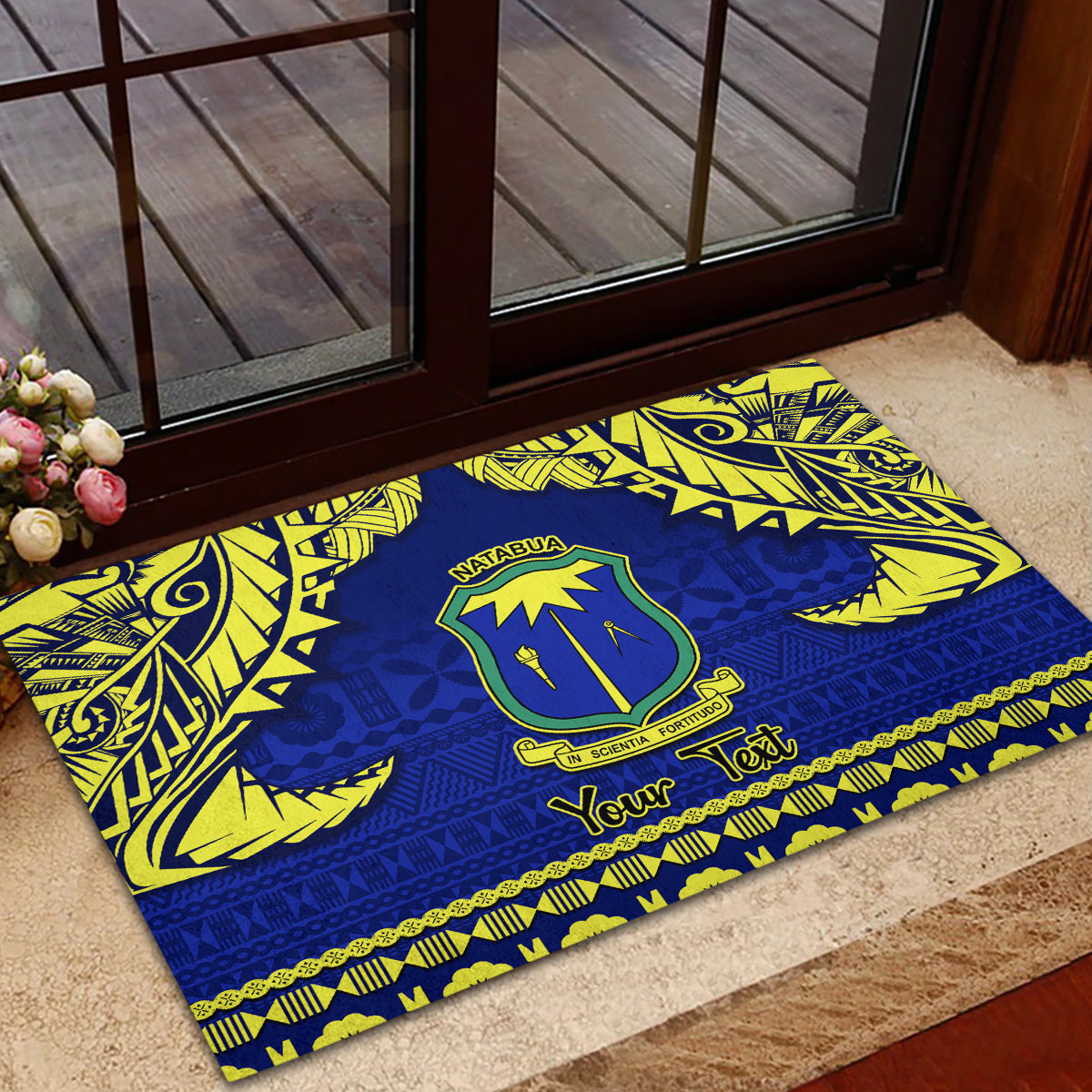 Personalised Fiji Natabua High School Rubber Doormat Fijian Tapa Pattern - Wonder Print Shop