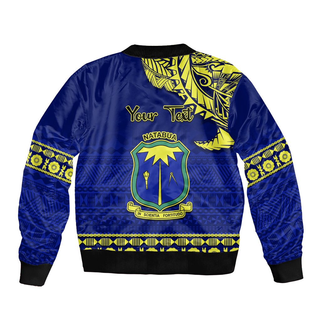 Personalised Fiji Natabua High School Sleeve Zip Bomber Jacket Fijian Tapa Pattern - Wonder Print Shop