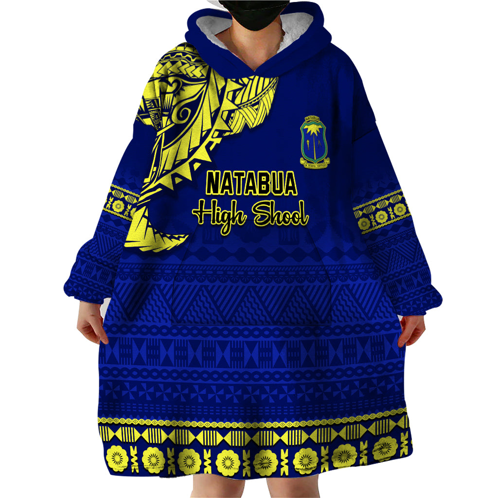 Personalised Fiji Natabua High School Wearable Blanket Hoodie Fijian Tapa Pattern - Wonder Print Shop