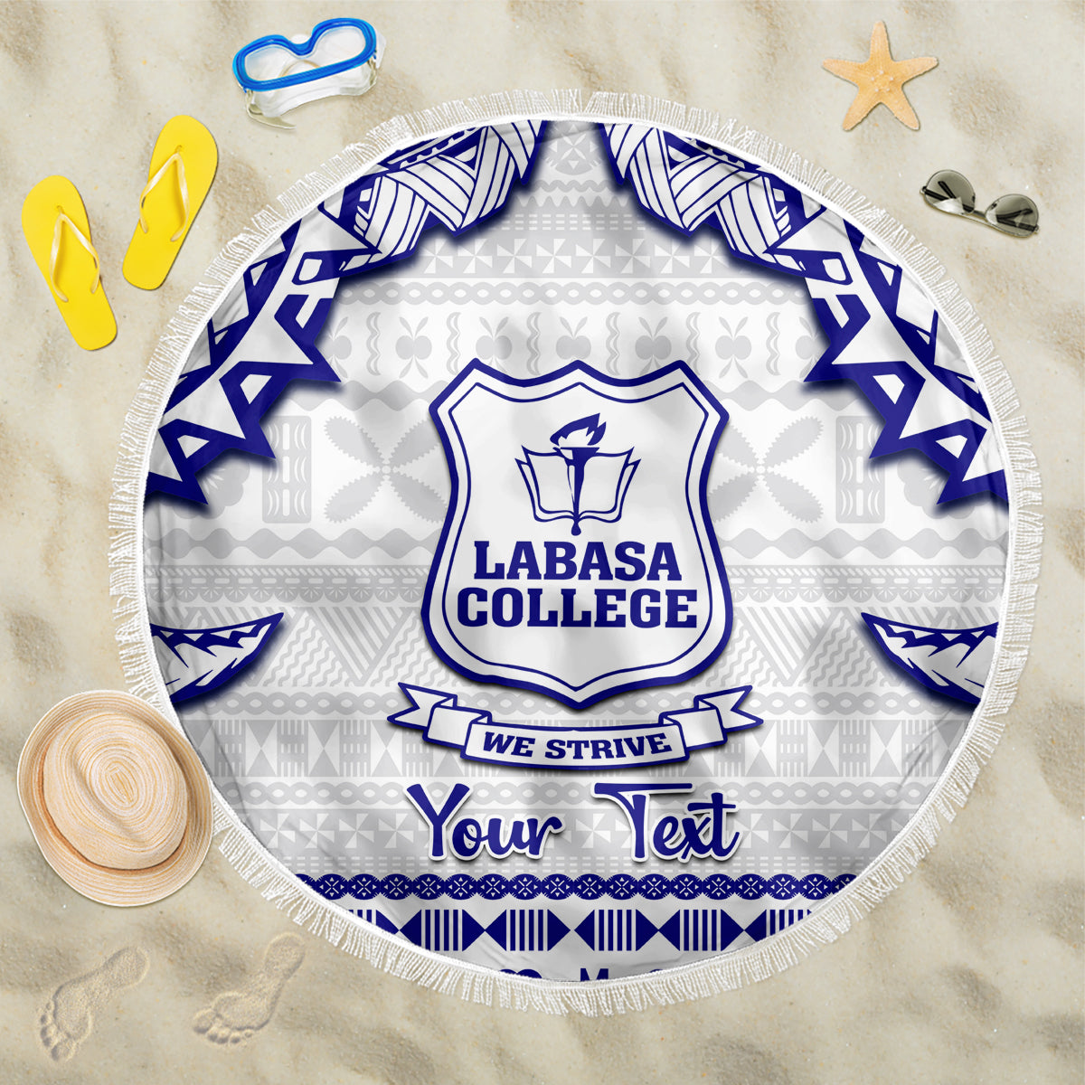 Personalised Fiji Labasa College Beach Blanket Fijian Tapa Pattern - Wonder Print Shop