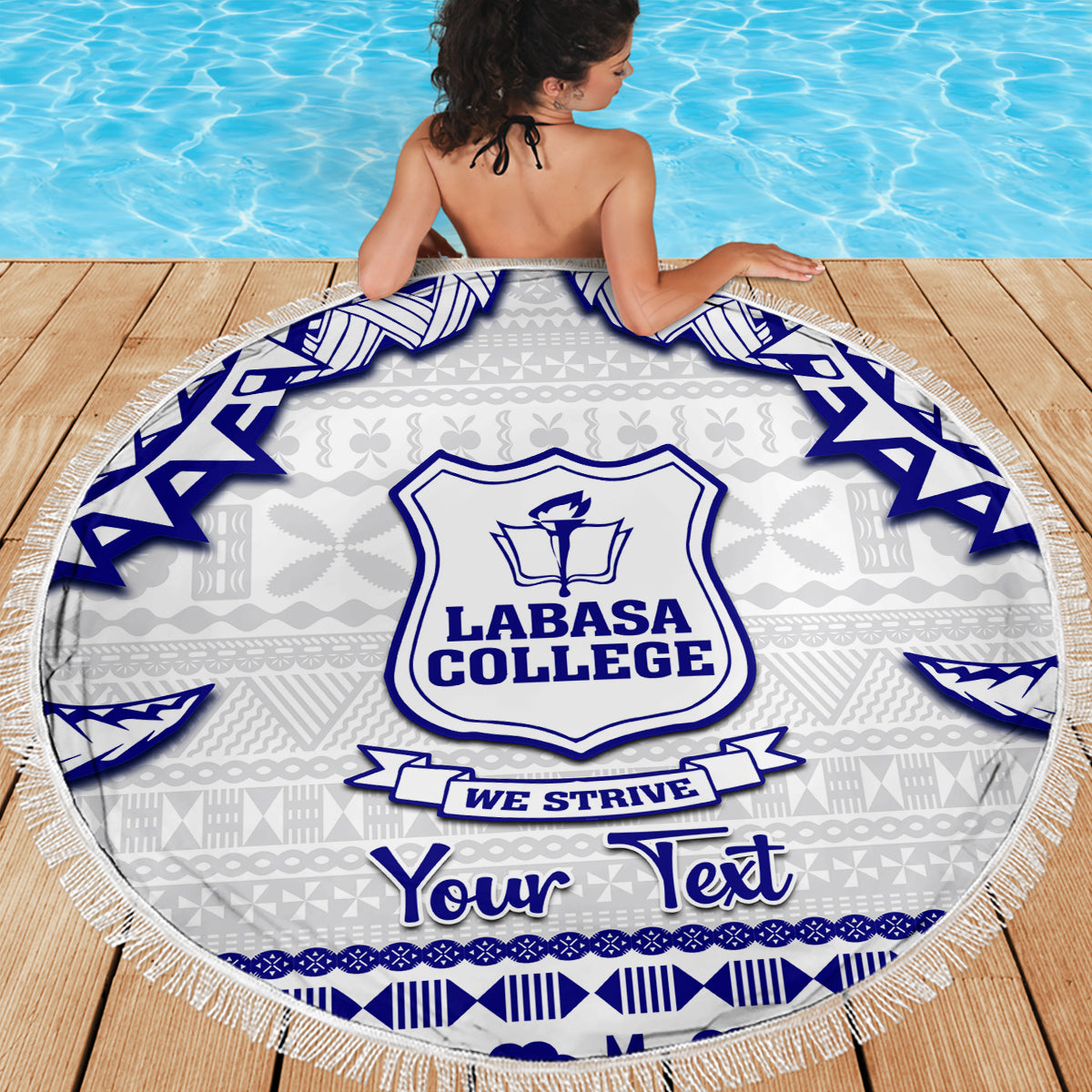 Personalised Fiji Labasa College Beach Blanket Fijian Tapa Pattern - Wonder Print Shop