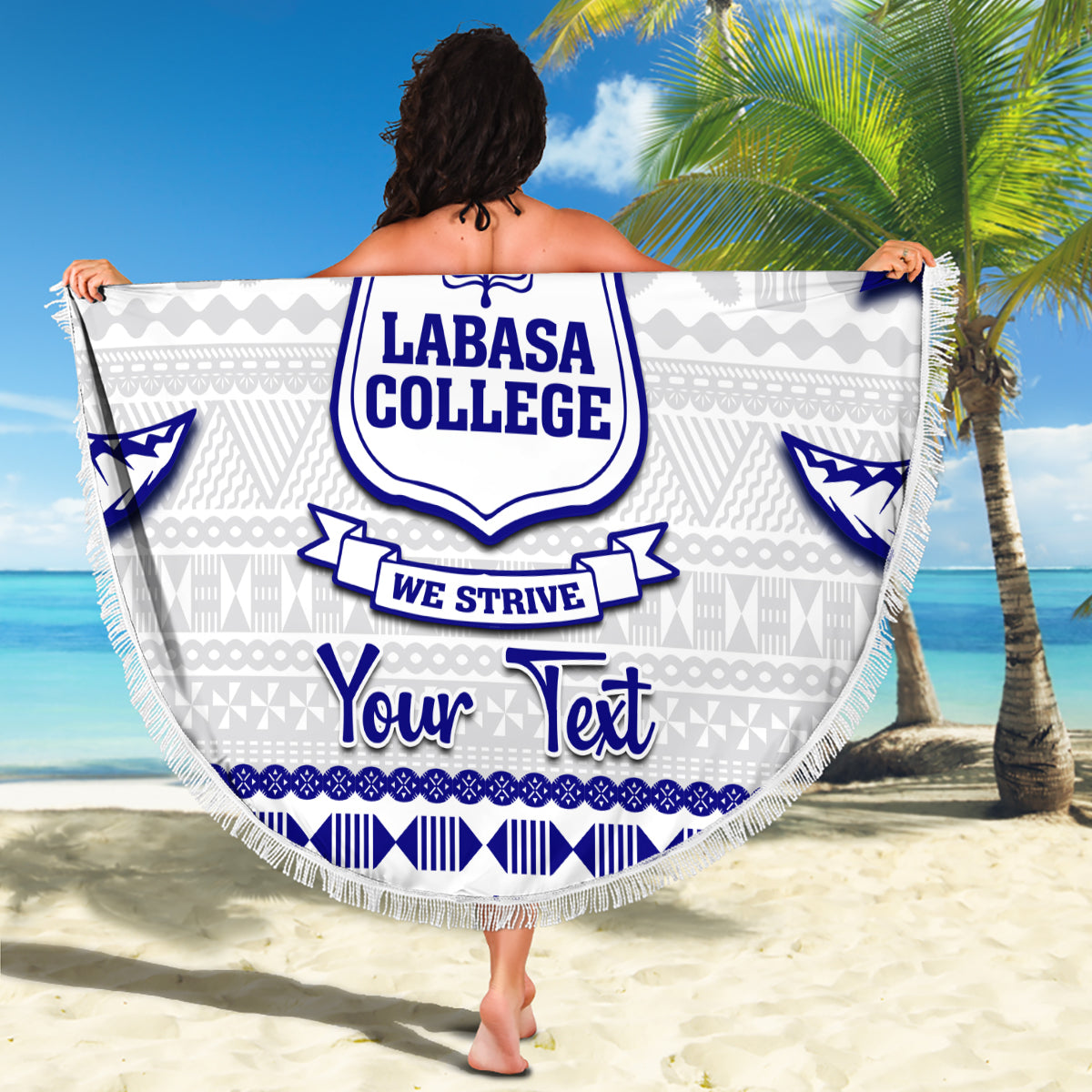 Personalised Fiji Labasa College Beach Blanket Fijian Tapa Pattern - Wonder Print Shop