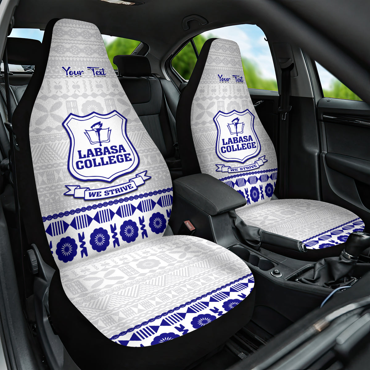 Personalised Fiji Labasa College Car Seat Cover Fijian Tapa Pattern - Wonder Print Shop