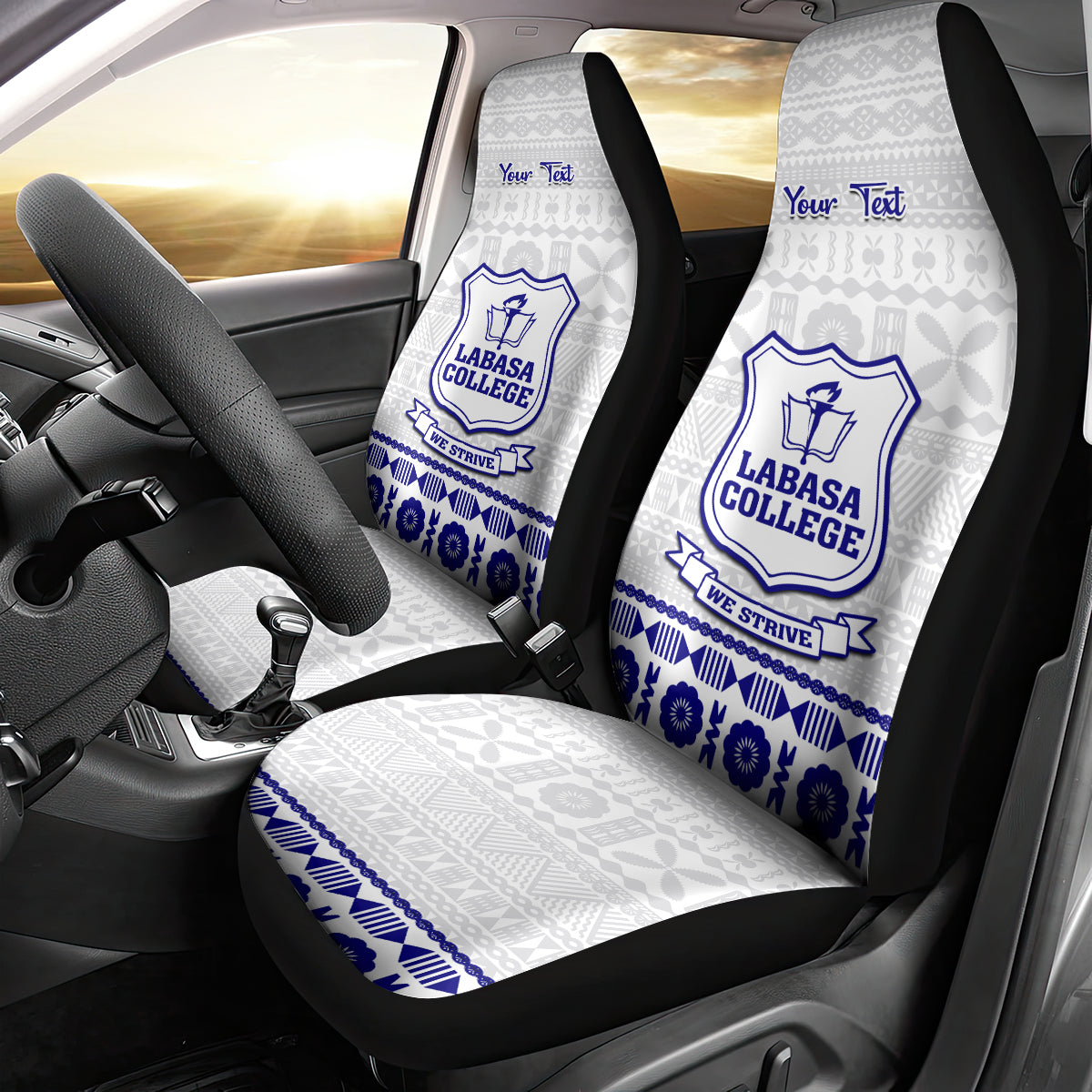 Personalised Fiji Labasa College Car Seat Cover Fijian Tapa Pattern - Wonder Print Shop