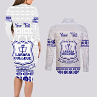 Personalised Fiji Labasa College Couples Matching Long Sleeve Bodycon Dress and Long Sleeve Button Shirt Fijian Tapa Pattern - Wonder Print Shop