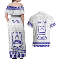 Personalised Fiji Labasa College Couples Matching Off Shoulder Maxi Dress and Hawaiian Shirt Fijian Tapa Pattern - Wonder Print Shop