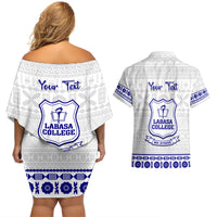 Personalised Fiji Labasa College Couples Matching Off Shoulder Short Dress and Hawaiian Shirt Fijian Tapa Pattern - Wonder Print Shop