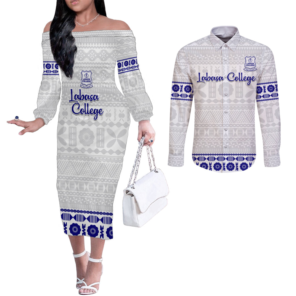 personalised-fiji-labasa-college-couples-matching-off-the-shoulder-long-sleeve-dress-and-long-sleeve-button-shirt-fijian-tapa-pattern