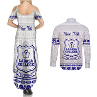 Personalised Fiji Labasa College Couples Matching Summer Maxi Dress and Long Sleeve Button Shirt Fijian Tapa Pattern - Wonder Print Shop