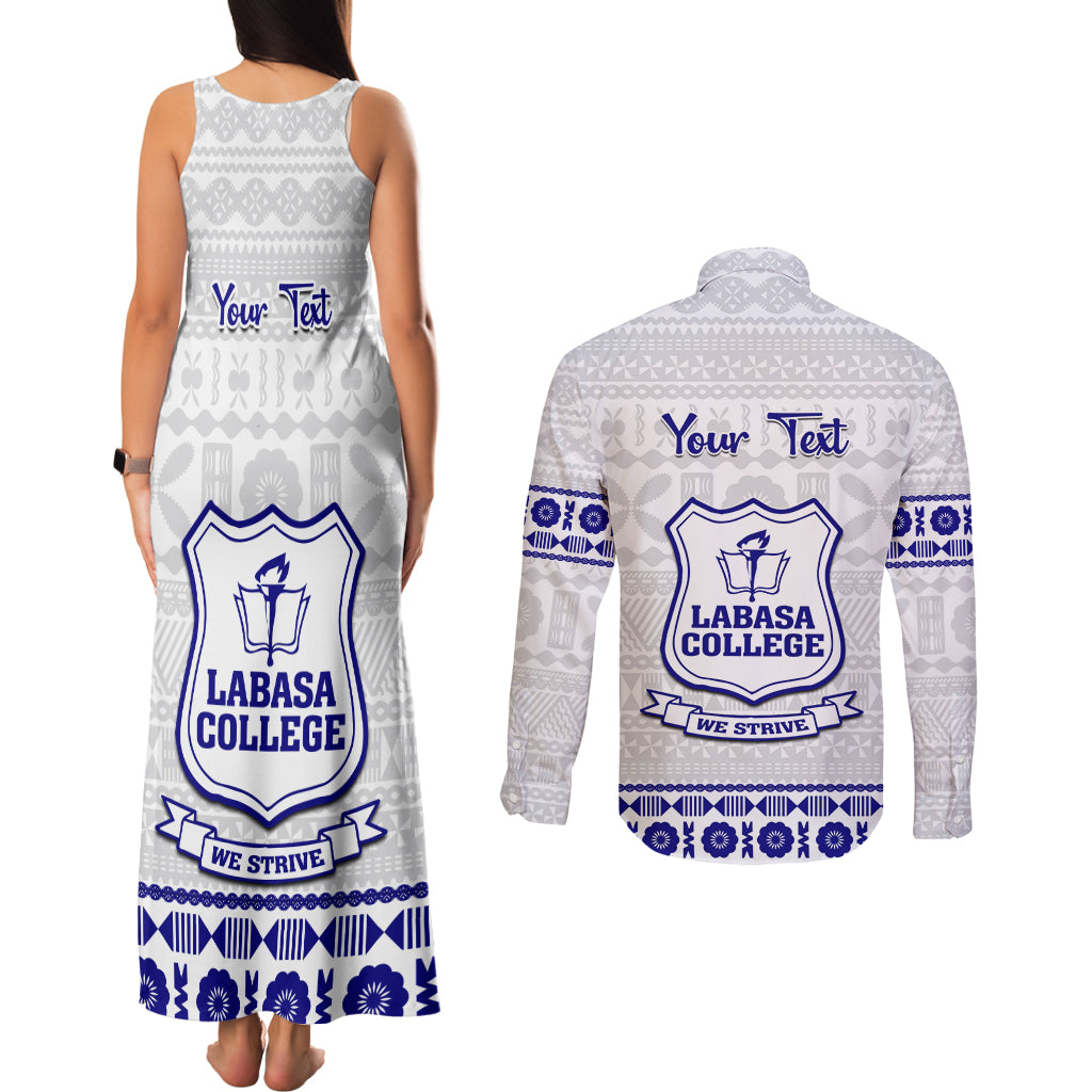 Personalised Fiji Labasa College Couples Matching Tank Maxi Dress and Long Sleeve Button Shirt Fijian Tapa Pattern - Wonder Print Shop