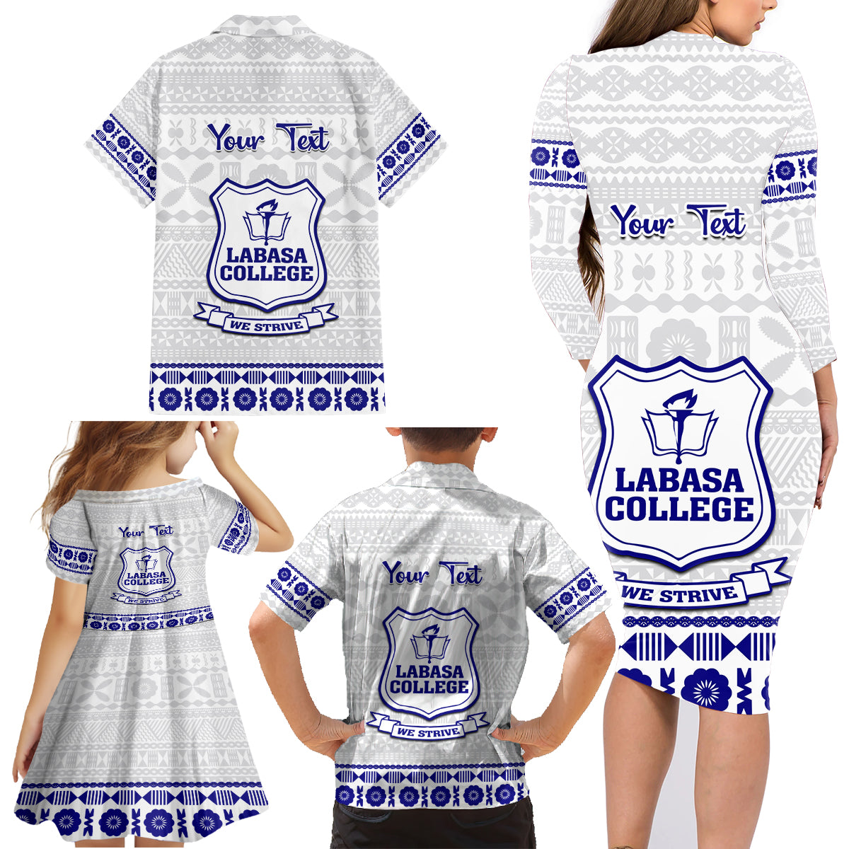Personalised Fiji Labasa College Family Matching Long Sleeve Bodycon Dress and Hawaiian Shirt Fijian Tapa Pattern - Wonder Print Shop