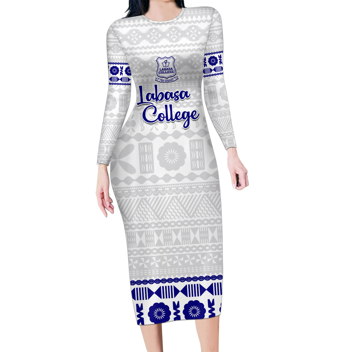 Personalised Fiji Labasa College Family Matching Long Sleeve Bodycon Dress and Hawaiian Shirt Fijian Tapa Pattern - Wonder Print Shop