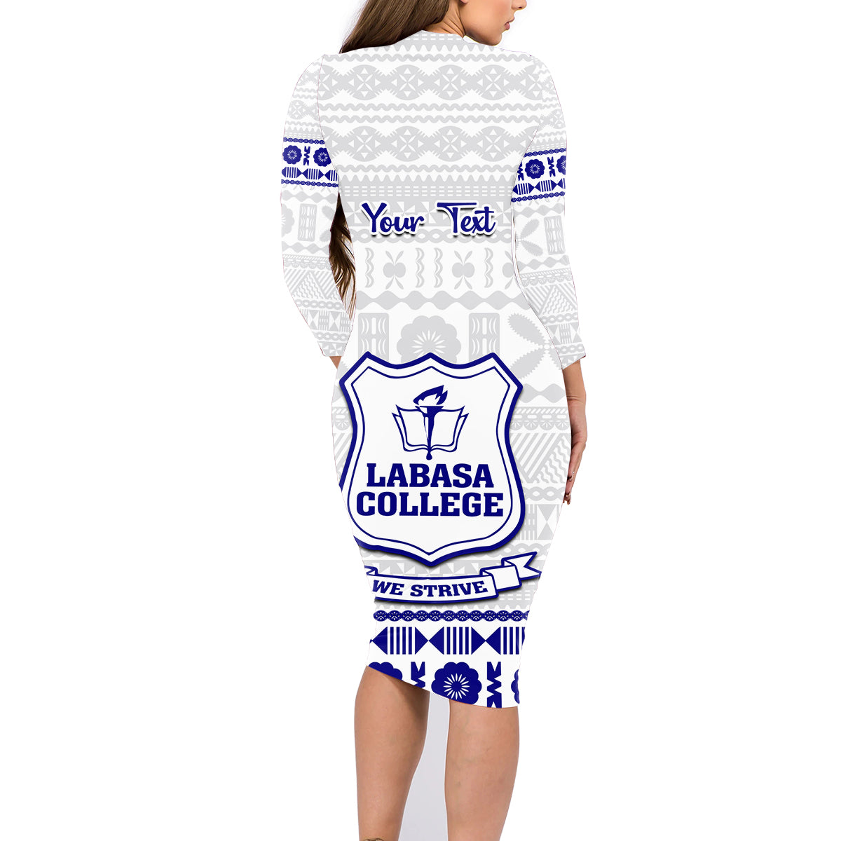 Personalised Fiji Labasa College Family Matching Long Sleeve Bodycon Dress and Hawaiian Shirt Fijian Tapa Pattern - Wonder Print Shop
