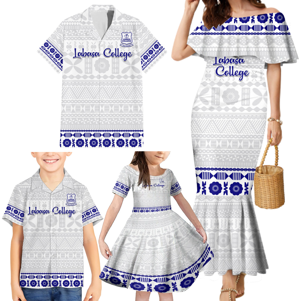 Personalised Fiji Labasa College Family Matching Mermaid Dress and Hawaiian Shirt Fijian Tapa Pattern - Wonder Print Shop